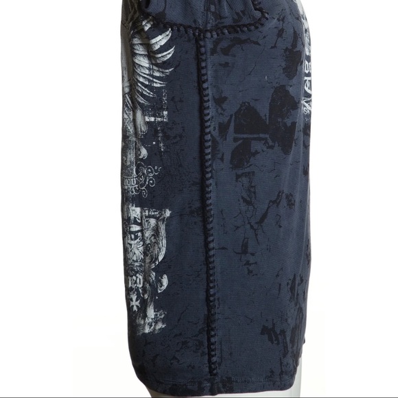 Archaic by Affliction Men's Thermal Shirt CRUDE Skull Biker Charcoal - Picture 9 of 9